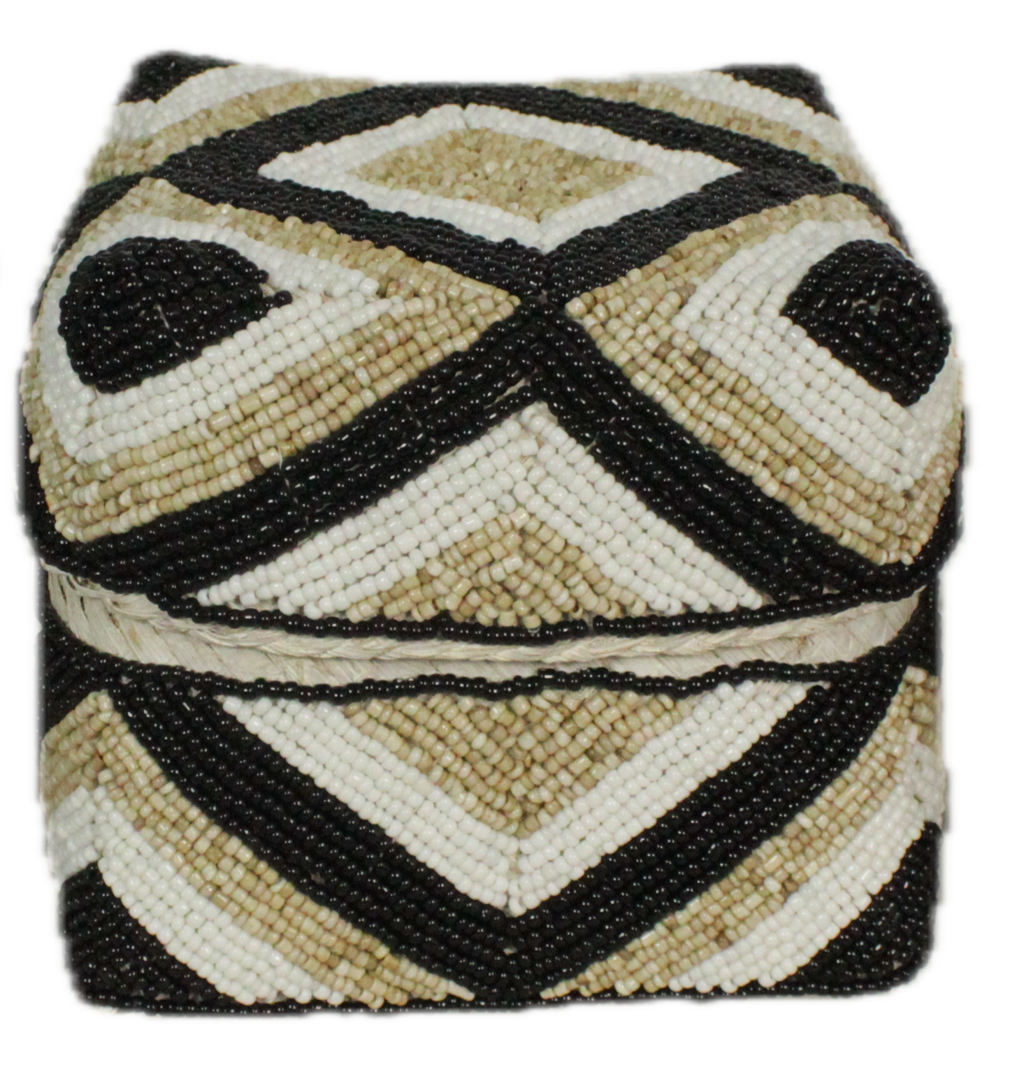 AMARI Beaded Box - White, Beige & Black