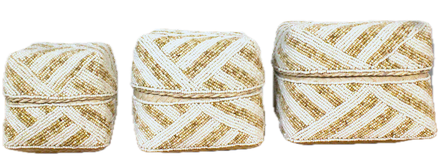 AMARI Beaded Box - White & Beige